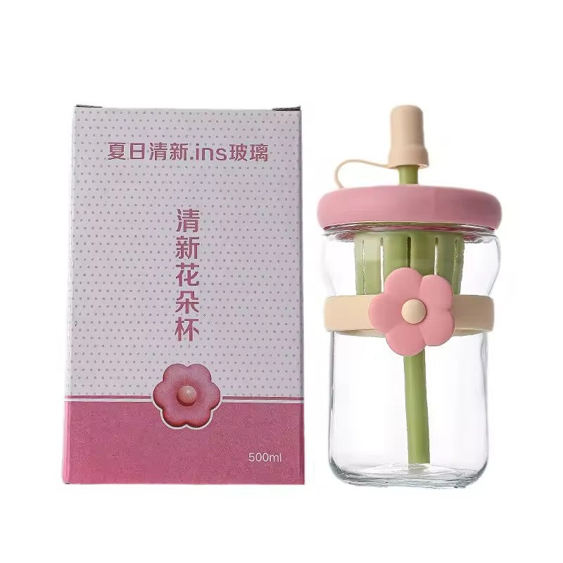 Kawaii Flower Glass Bottle - 500ml