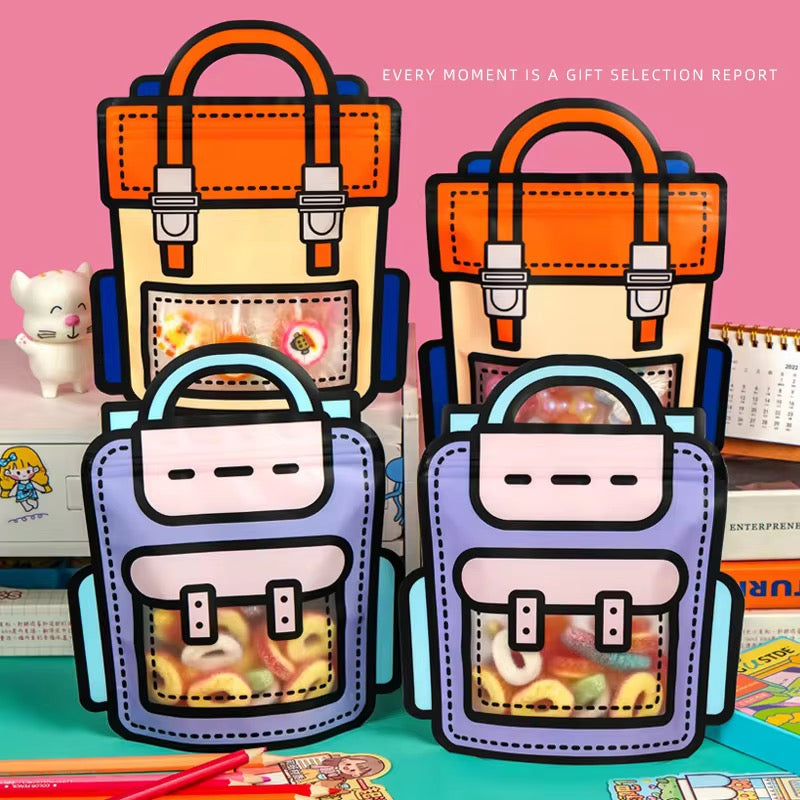 Cartoon Schoolbag Style Zip Pouch